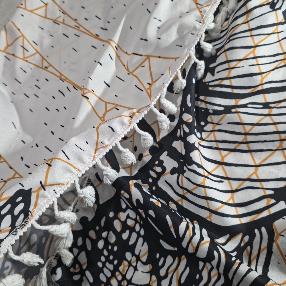 Boho Abstract Print Midi Skirt Tassel Trim Elastic Waist Size Large - Picture 5 of 5